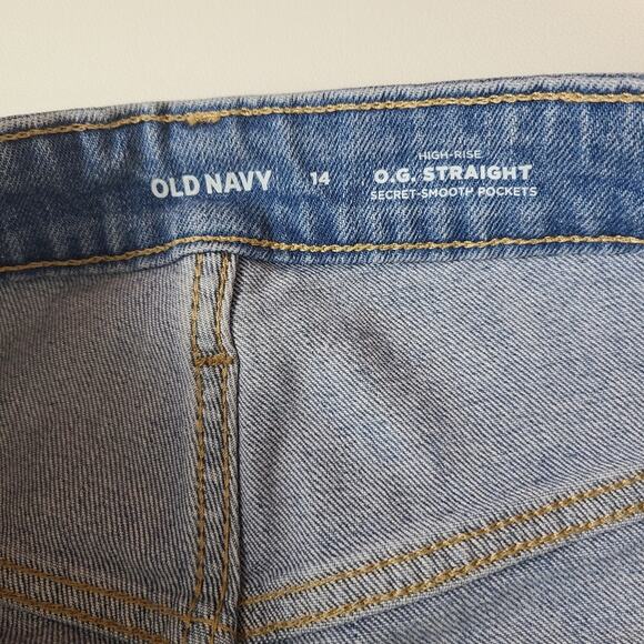 Old Navy High Rise O.G. Straight Secret Smooth Pockets Distressed Jeans Size 14 - Picture 9 of 15
